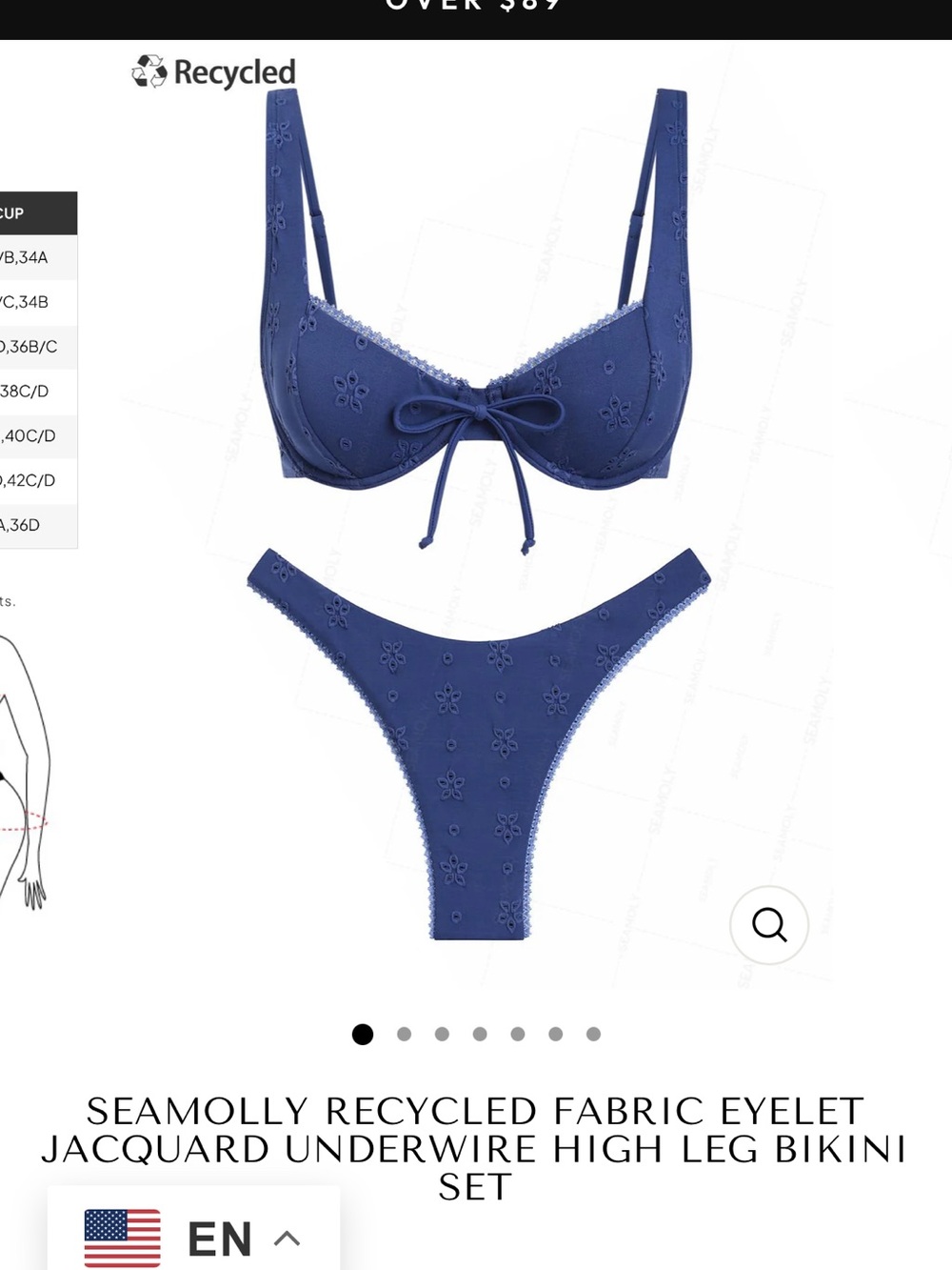 Seamolly Recycled Fabric Eyelet Jacquard Underwire High Leg Bikini Set - Navy